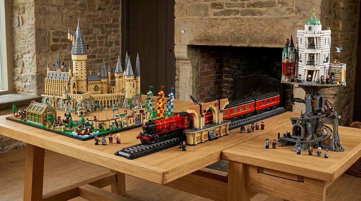 Sélection de constructions LEGO Harry Potter représentant Poudlard, le Chemin de Traverse et Gringotts